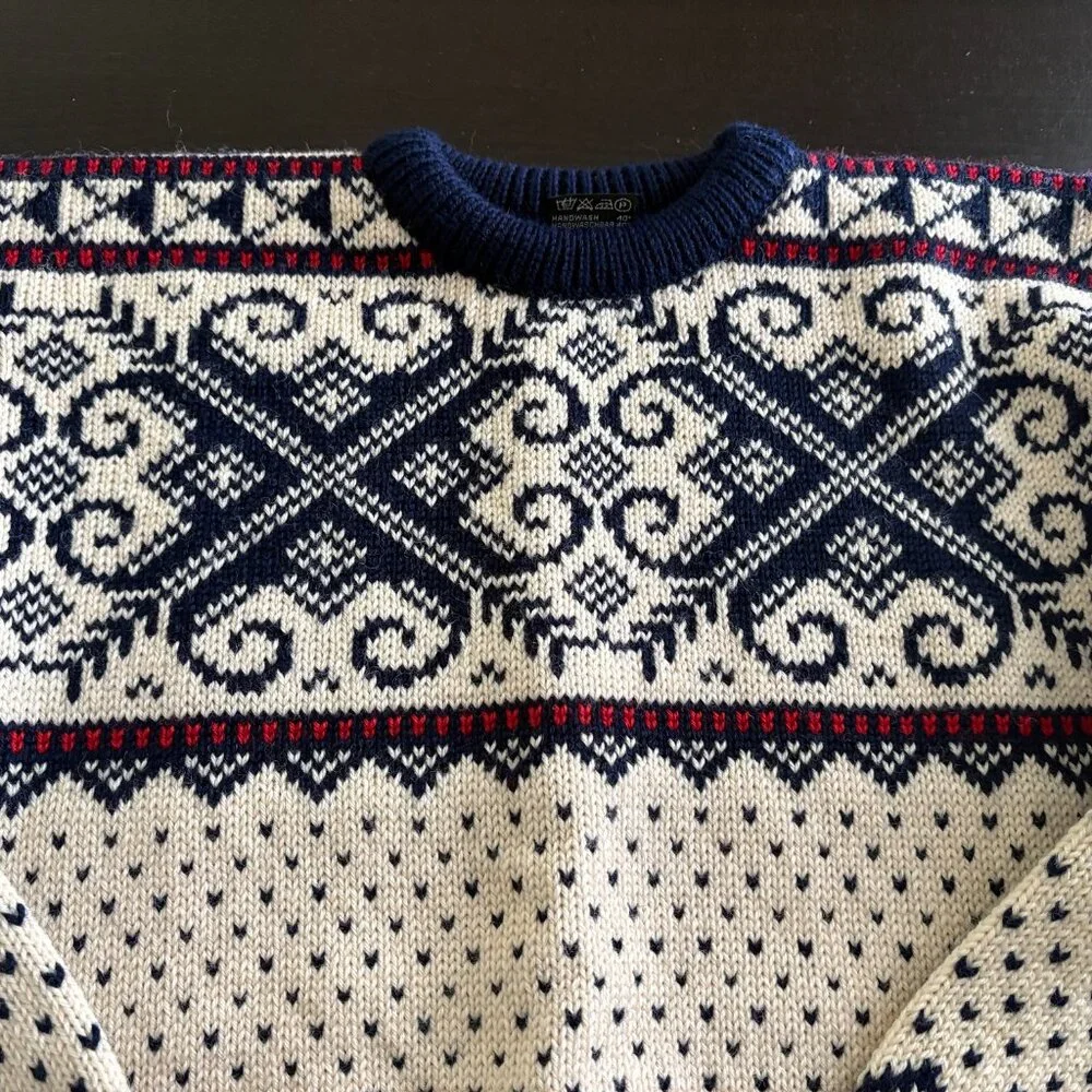 Dale of Norway Cream Navy Red Fair Isle Crewneck Sweater